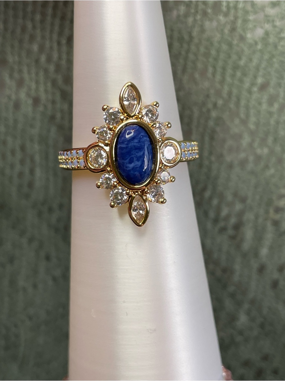 Bomb Party "Astoria Halo" Lapis Magnesite Gold Plating Ring Size 7